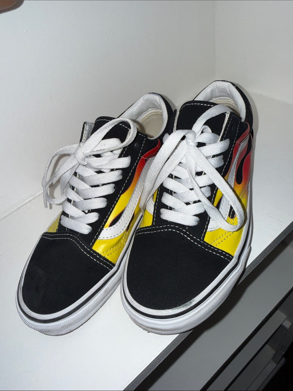Vans Black Flame Lace-Up Sneakers with Yellow & Red Accent